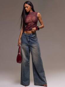 MUSERA 蛇纹印花网纱无袖高领上衣，酷女孩秋季外出性感服装，女士服装，优雅假日派对春夏装扮 - 彩色 - 查看 4