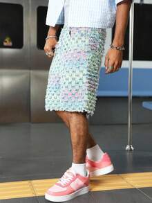 PAVTROS Men's Summer Fashion Street Gradient Slant Pocket Frayed Hem Wide Leg Denim Shorts - Light Wash - View 4