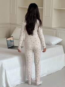 DAZY Tween Girl Butterfly Print Long Sleeve Top And Pants Pajama Set - Apricot - View 2