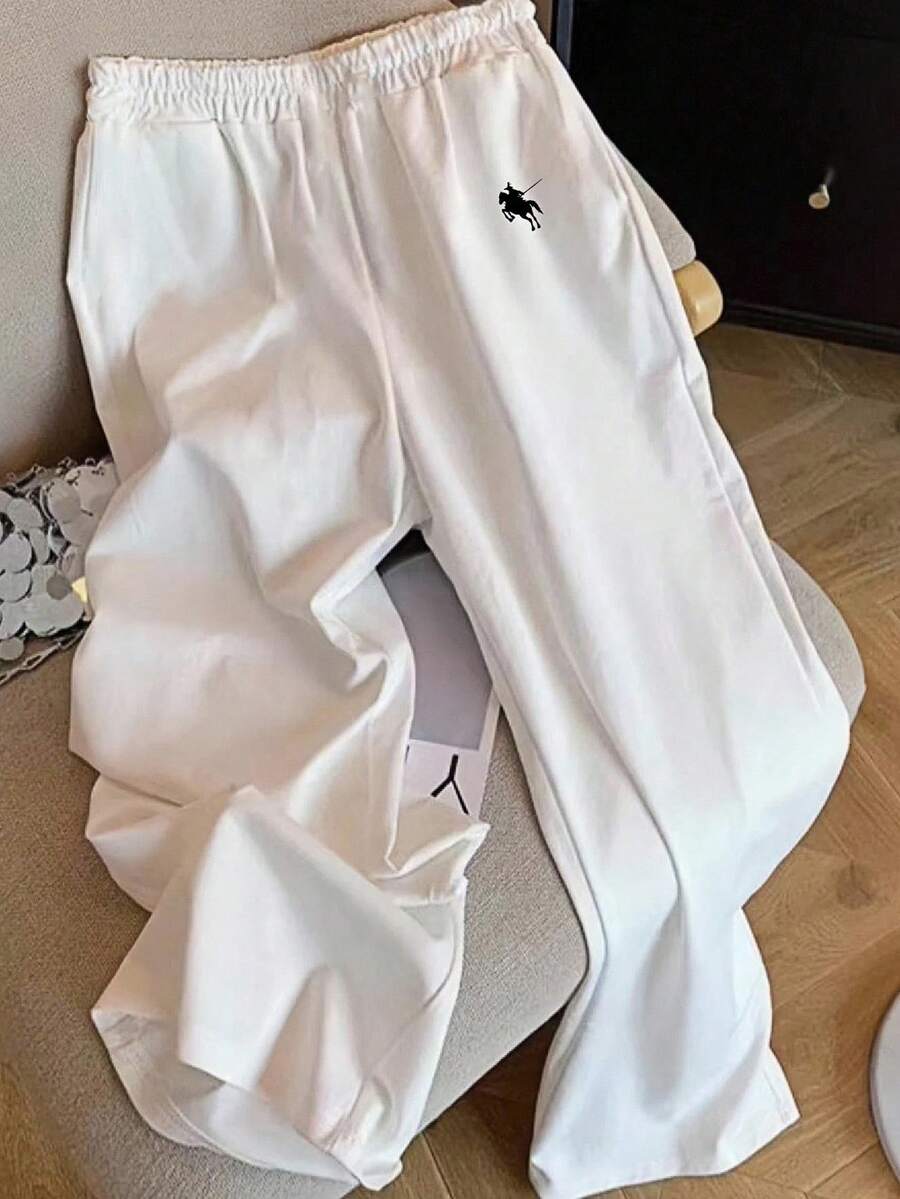 SHEIN EZwear 女士休闲度假阔腿白色裤子，适合夏季，适合度假，工装裤秋冬 - 彩色 - 查看 1