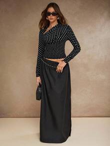 COSMINA 女士圆点长袖修身时尚百搭T恤 - 黑與白 - 查看 4