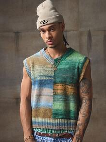 AXEPEAK Gilet smanicato in maglia colorata da uomo, autunno inverno