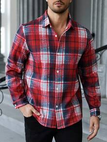 Manfinity CasualCool 男士格纹长袖单排扣休闲外套，秋季 - 彩色 - 查看 3