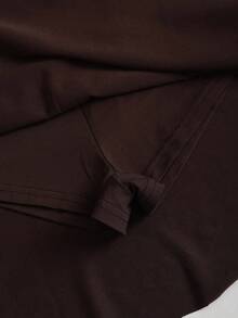 Sweetra Petite 女士秋冬咖啡色不对称长袖金属装饰层叠荷叶边下摆迷你连衣裙 - 咖啡 - 查看 5