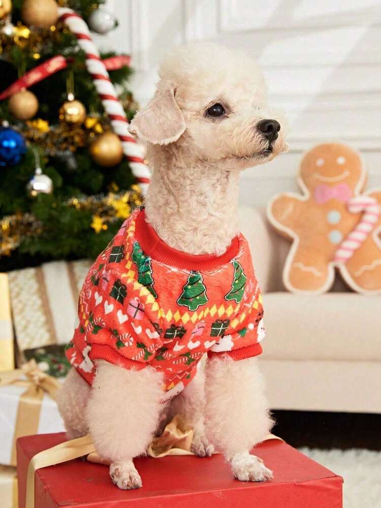PETSIN 1 Pc Pet Christmas Without Hat Christmas Tree Santa Claus Flannel Pet Clothing - Multicolor - View 3