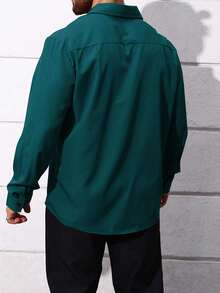 Manfinity Homme Plus Size Men's Casual Solid Color Long Sleeve Loose Fit Shirt, Spring/Autumn, For Fall - Dark Green - View 2