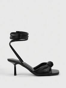 CUCCOO SZL Women's Square Toe Twist Design Fashion High Heel Sandals For Daily Wear - Black - View 3