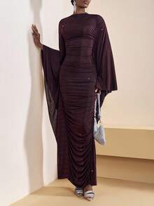 Zivah Váy maxi dài tay xòe rộng màu nâu bất đối xứng, dáng ôm thanh lịch, trang phục thu đông 2025 mới cho nữ, thích hợp mặc khi trở lại trường, dự tiệc hòa nhạc đồng quê, dạ hội, Halloween, Giáng sinh, trang phục ăn trưa cho nữ, trang phục đi chơi, trang phục đi nhà thờ cho nữ, du lịch, mua sắm, váy dự tiệc cưới, váy sinh nhật cho nữ, tiệc tối-A - màu nâu - Xem 2