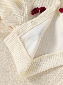 Elladie kids 女童可爱休闲日常针织开衫外套，搭配装饰配饰，搭配红色半身裙，秋冬季开学季两件套。华夫格纹理，宽松舒适设计，适合春秋季节、日常通勤、户外玩耍和社交活动。 - 彩色 - 查看 9