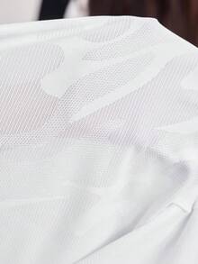 SHEIN Sports Casual Solid Color Jacquard Mesh Patchwork Long Sleeve Sports T-Shirt Mesh Work Out Top Blouse Gym - White - View 8