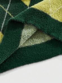 ROMWE MEN Prep Áo vest dệt kim kim cương thường ngày cho nam, mùa thu - màu xanh lá - Xem 5