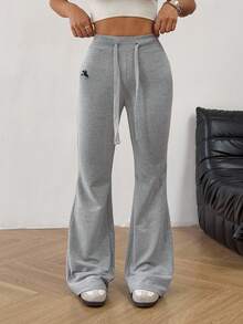 Solflare 大码女式骑士印花抽绳腰喇叭休闲裤 - 灰色 - 查看 3