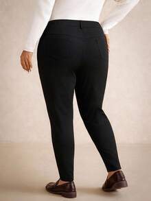 Elaquor Calça Skinny Preta Casual do Dia a Dia para Mulheres Plus Size - Damasco - Visão 2