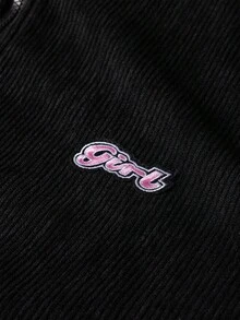 PAVTROS Men's Long Sleeve Autumn Letter Printed Zip-Up Casual Thermal Lined Corduroy Jacket, Y2k Streetwear Baggy Jacket - Black - View 4