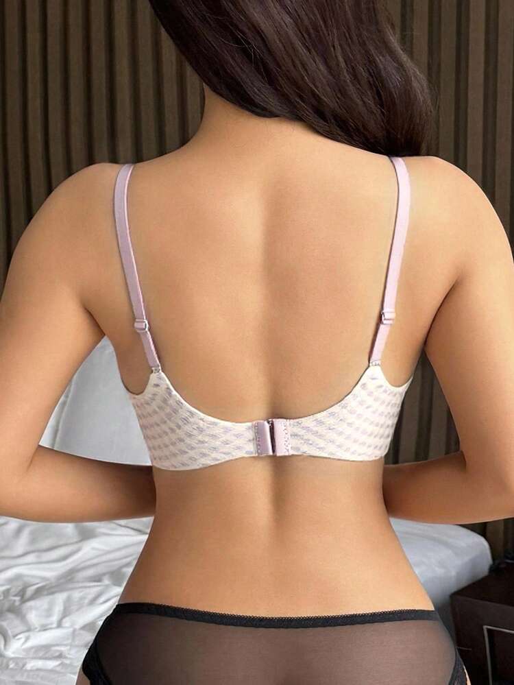 Plaid Print Lightly Padded Adjustable Spaghetti Strap Women's Bra Lingerie For Women