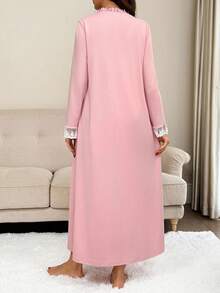Slowluna Vestido de maternidad casual de manga larga con aplicaciones de encaje y adornos florales - Rosa - Ver 2