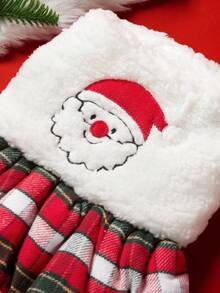 PETSIN 1pc Cat And Dog Universal Pet Clothes, Cute Embroidered Santa Claus Christmas Outfit, Autumn And Winter Plus Plush Thick Warm Cotton Dress - red grid - View 7