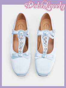 Dola Lovely Women's Spring New Cute Satin Blue Criss-Cross Metal Buckle Ballet Flats, Plus Size Elegant Sweet Ladies Flat Shoes - Baby Blue - View 10