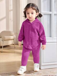 Infant Casual Hooded Sweatshirt & Pants Set Fall Winter - Purple - View 5