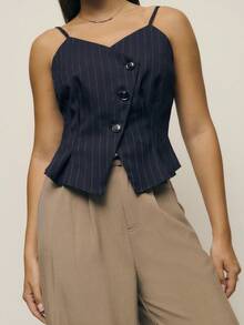 Nöista 夏季时尚通勤条纹翻领吊带背心 - 藏蓝色 - 查看 3