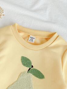 SHEIN Vintaside Kids 婴儿/幼儿女孩 0-3 岁休闲水果梨印花圆领长袖运动衫 + 罗纹打底裤 2 件套服装，春夏 - 黃色 - 查看 8