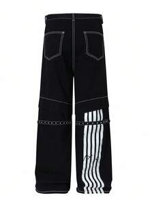 ROMWE MEN Street Life Y2K Print Loose Fit Baggy Jeans For Men, Grunge - Black - View 2