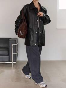 DAZY 女士PU皮革中长款休闲常规夹克女式外套