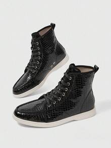 Sleekvia 女士仿鳄鱼纹休闲踝靴，适合日常穿着 - 黑色 - 查看 2