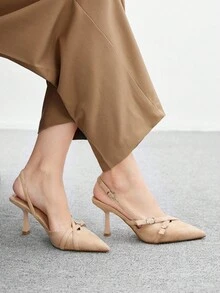 CUCCOO BIZCHIC Cuccoo Women's Fashion V-Cut Strap High Heel Pointed Toe Pumps - Apricot - View 5