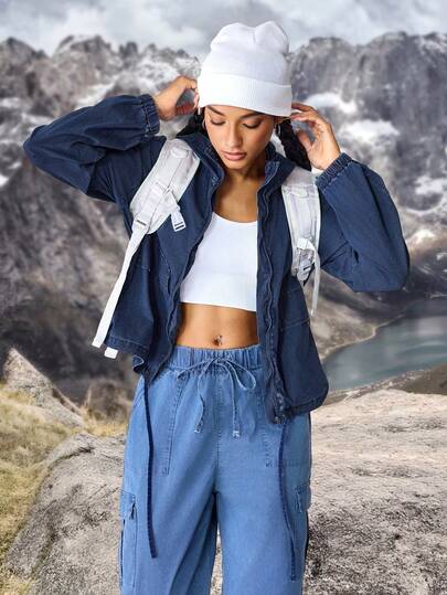 Flexra 女士牛仔夹克和外套 户外徒步防晒 轻便速干 女士防紫外线夹克 女士徒步夹克