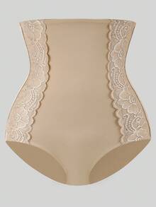SHEIN 1 Peça Modelador de Cintura Alta com Recorte em Renda para Mulheres - Damasco - Visão 1