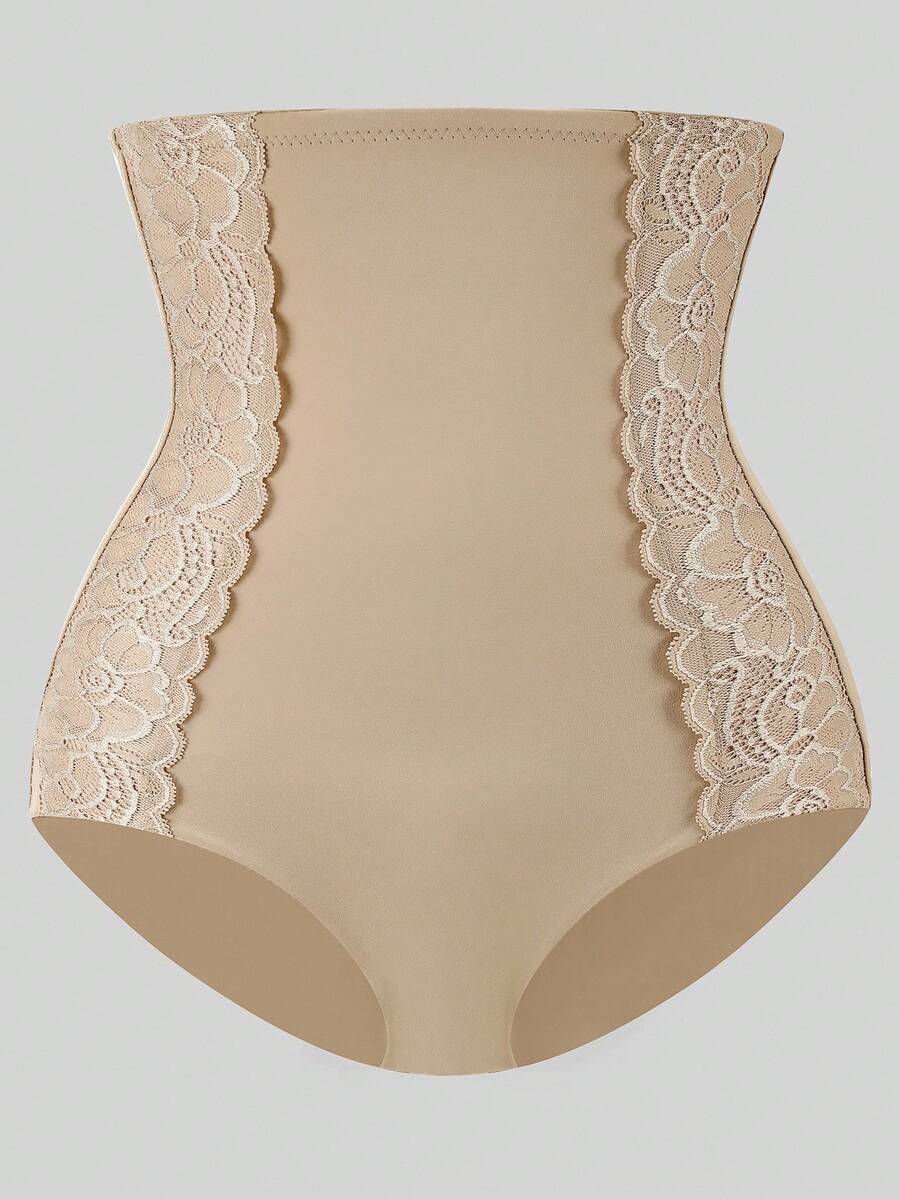 SHEIN 1 Peça Modelador de Cintura Alta com Recorte em Renda para Mulheres - Damasco - Visão 1
