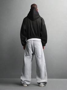 SUMWON Ultra Wide Leg Baggy Sweatpants Fall Winter Cozy Fleece Loungewear Pants Relaxed Fit Elastic Waist Drawstring Streetwear Bottom Plain - Grey - View 4