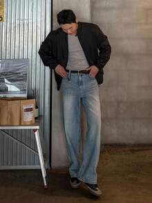 DAZY Men's Plain Washed Faded Blue Denim Jeans, Autumn - Blue - View 4