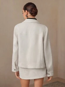 Modelyn Áo khoác ngoài ngắn thời trang cổ điển có khóa kéo bằng da lộn dành cho nữ, màu xám nhạt, mùa thu - Màu Xám nhạt - Xem 2