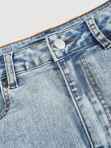 SHEIN MOD Váy mini denim bó sát, giặt thường ngày cỡ lớn - Màu xanh lam - Xem 4