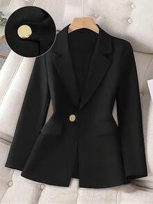 GlowEve CURVE Plus Size Solid Color Formal Blazer Jacket Fall Cloth For Women Autumn - Black - View 1