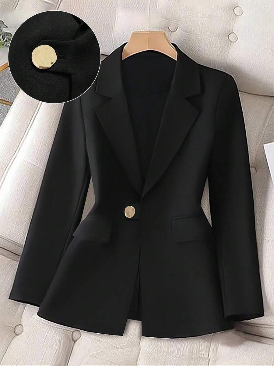 GlowEve CURVE Plus Size Solid Color Formal Blazer Jacket Fall Cloth For Women Autumn - Black - View 1