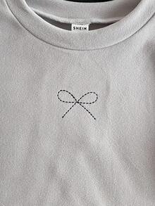 SHEIN 4件套女童优雅简约黑灰蝴蝶刺绣长袖上衣和裤子保暖内衣套装 - 彩色 - 查看 7