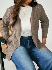 EMERY ROSE Elegant Mature Hollow Floral Pattern Cardigan, No Buttons - Mocha Brown - View 6