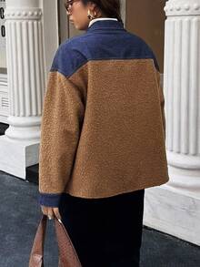 Easura Áo khoác tay dài ấm áp chắp vá cỡ lớn - màu nâu - Xem 2