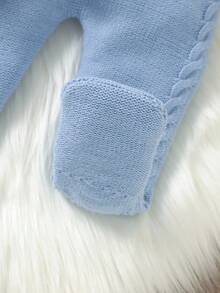 3pcs/Set Infant Cable Knit Sweater, Matching Pants And Hat, Blue Baby Boy Winter Clothes Baby Winter Outfit Toddler Knit Set Baby Blue Knitted Outfit Knit Baby Outfit Baby Boys Winter Clothes Baby Boys Fall Clothes Baby Boys Fall Outfits