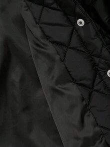 SHEIN MOD Women's Black Diamond Quilted Padded Coat, Contrast Faux Fur Collar, Winter Coat