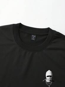 ROMWE MEN Street Life 男士街头暗色图案长袖衬衫，适合秋季，2000 年代风格 - 黑色 - 查看 3