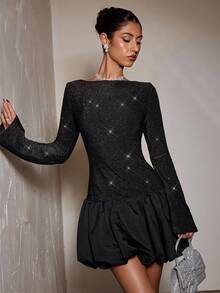 SHEIN BAE Elegant Long Sleeve Floral Patchwork Dress, Suitable For Cocktail Party, Romantic Date, Autumn/Winter Layering, Party, Formal Gathering, Night Out,Elegant Dresses For Party,Halloween Costumes,Elegant Dresses For Party