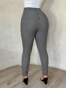 SHEIN SXY 女士时尚商务休闲格子紧身裤 - 黑與白 - 查看 2