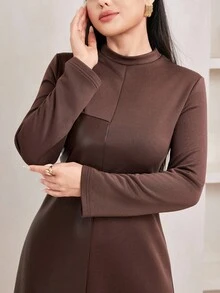 Veilorie Áo nỉ dài tay cổ tròn tối giản màu trơn dành cho nữ, trang phục thường ngày thu đông dành cho nữ - màu nâu - Xem 7