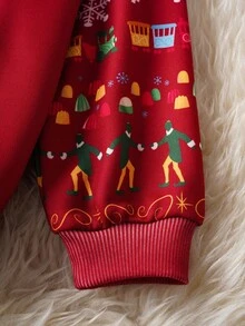 ELF X SHEIN Young Boy Christmas Letter Graphic Hooded Long Sleeve Sweatshirt Fall Winter - Red - View 4