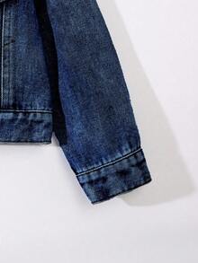 Elladie kids 1pc Girls Casual Denim Jacket With Bow Decor, Light Wash Blue, Comfortable For Daily Wear And Outings Fall Winter Denim Jacket With Bows