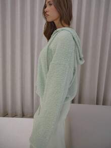 MUSERA Zip Up Drawstring Fluffy Knit Hooded Cardigan Classy Cute Sexy Streetwear Night Out Winter Evening Party Elegant Spring Sweater - Green - View 4